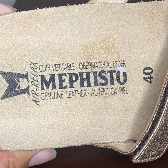 Mephisto Cork Wedge Air Relax Leather Rhinestone Metallic Boho Hippie Sandals 40