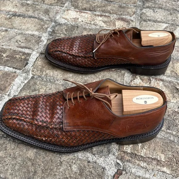 Mercanti Fiorentini Italy Men's Dress Shoes Woven Lace Up Square Toe Size 12 M
