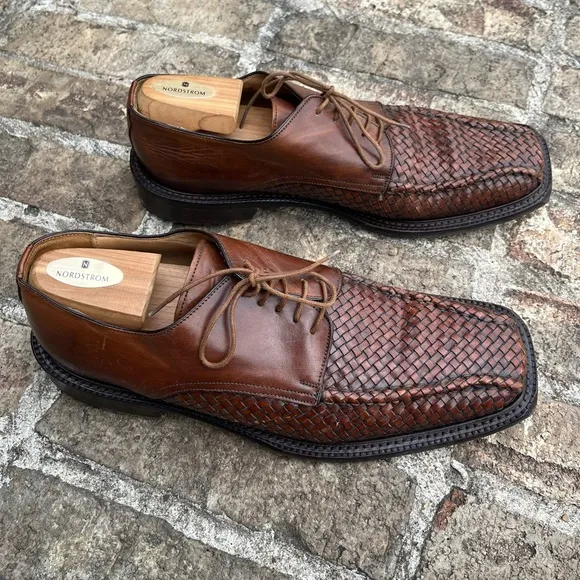 Mercanti Fiorentini Italy Men's Dress Shoes Woven Lace Up Square Toe Size 12 M