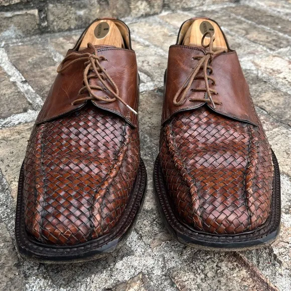 Mercanti Fiorentini Italy Men's Dress Shoes Woven Lace Up Square Toe Size 12 M