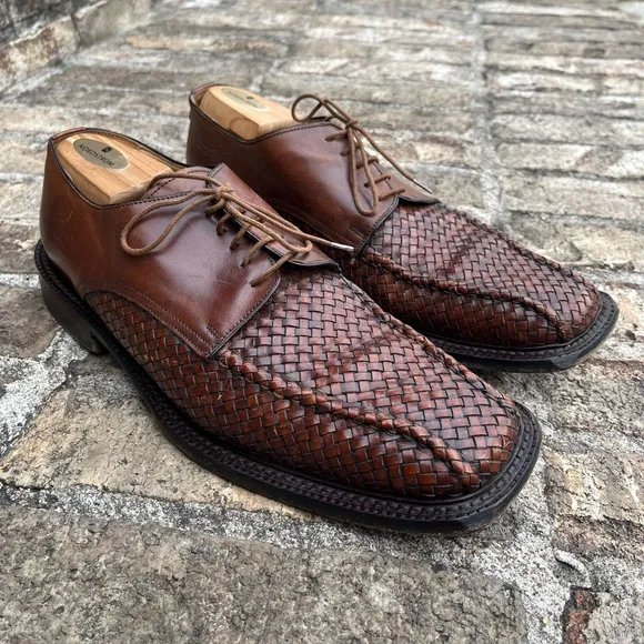 Mercanti Fiorentini Italy Men's Dress Shoes Woven Lace Up Square Toe Size 12 M