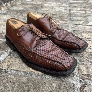 Mercanti Fiorentini Italy Men's Dress Shoes Woven Lace Up Square Toe Size 12 M