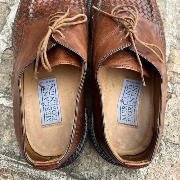 Mercanti Fiorentini Italy Men's Dress Shoes Woven Lace Up Square Toe Size 12 M