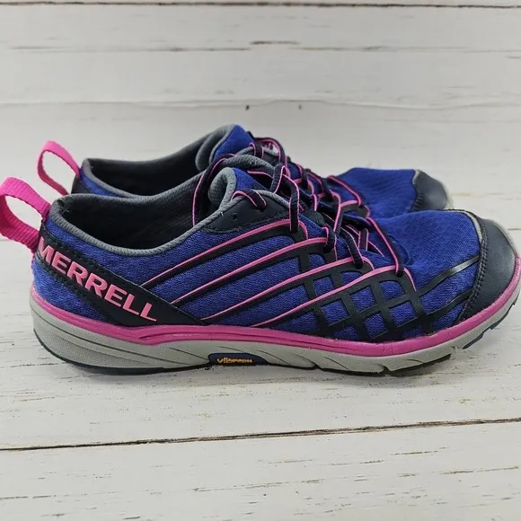 Merrell Womens 9.5 Blue Lace Up Minimalist Barefoot Running Shoes Vibram J48812