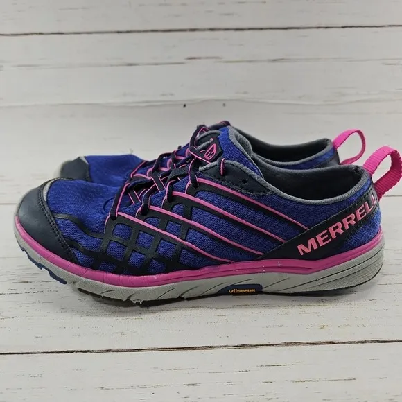 Merrell Womens 9.5 Blue Lace Up Minimalist Barefoot Running Shoes Vibram J48812