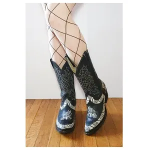 MEZCALERO Black Horse Embroidered Cowboy Boots