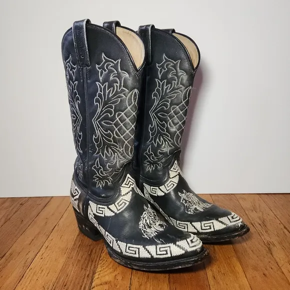 MEZCALERO Black Horse Embroidered Cowboy Boots