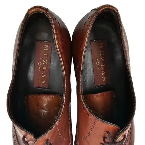 Mezlan Spain Men's size 10 Brown Calfskin Leather Wingtip Oxfords Dress Shoes 43
