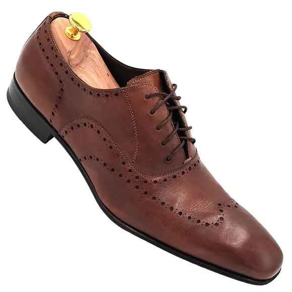 Mezlan Spain Men's size 10 Brown Calfskin Leather Wingtip Oxfords Dress Shoes 43