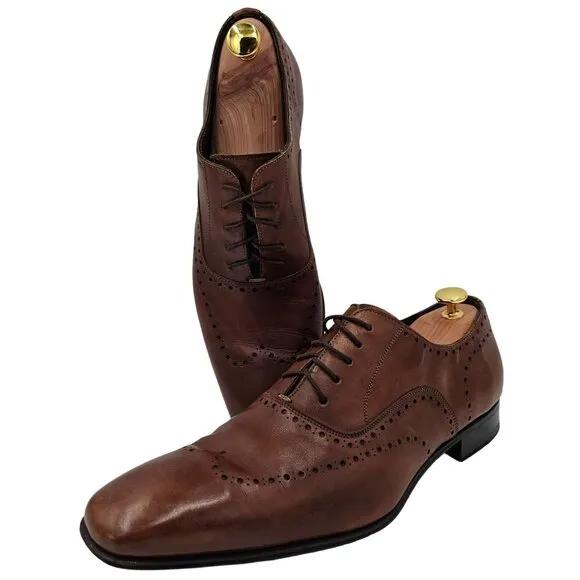 Mezlan Spain Men's size 10 Brown Calfskin Leather Wingtip Oxfords Dress Shoes 43
