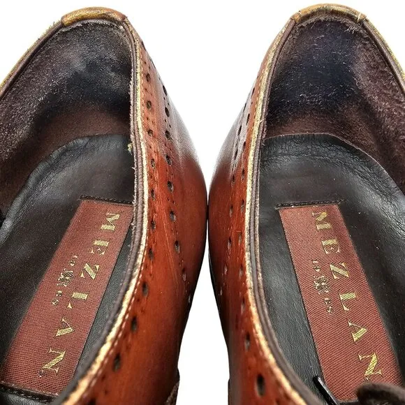 Mezlan Spain Men's size 10 Brown Calfskin Leather Wingtip Oxfords Dress Shoes 43