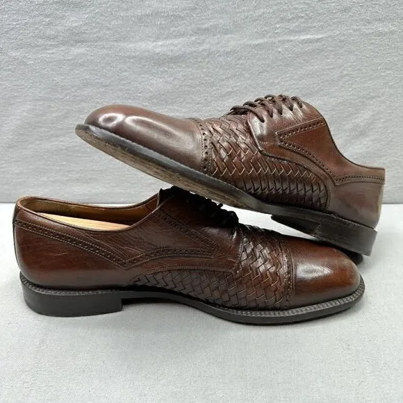 Mezlan Valencia Mens Size 10.5 M Oxford Cap Toe Brown Woven Dress Shoes