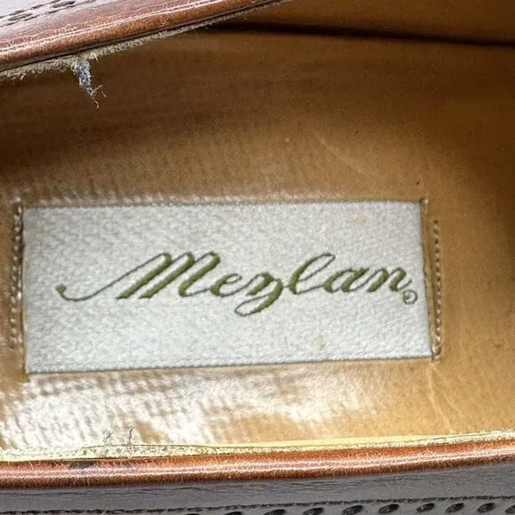 Mezlan Valencia Mens Size 10.5 M Oxford Cap Toe Brown Woven Dress Shoes