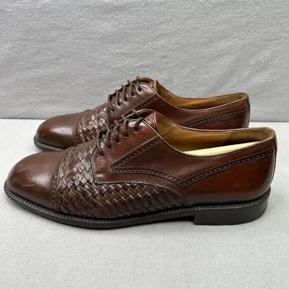 Mezlan Valencia Mens Size 10.5 M Oxford Cap Toe Brown Woven Dress Shoes