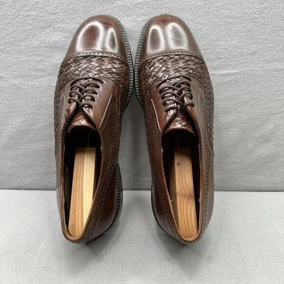 Mezlan Valencia Mens Size 10.5 M Oxford Cap Toe Brown Woven Dress Shoes
