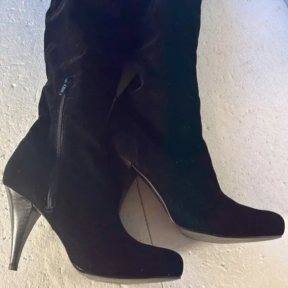 Mia SZ 6.5  Black Vegan Suede Over the knee boots Timeless Staple Sexy Retro