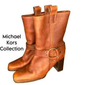 Michael Kors Collection Leather Cowboy Boots size 7.5 Made in Italy