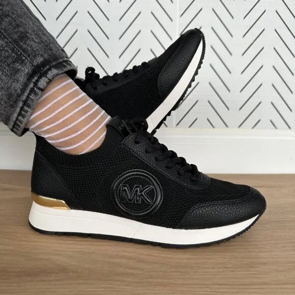 ⭐MICHAEL KORS Jenkins Knit Trainer Sz 7.5 Womens Casual Shoes Sneakers Black New