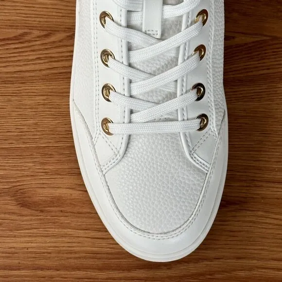 🤩Michael Kors Shea Mid High Top Women Shoes Sneakers Sz 7M White Gold 49S3HFE5L