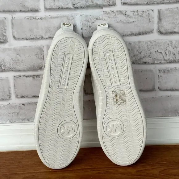 🤩Michael Kors Shea Mid High Top Women Shoes Sneakers Sz 7M White Gold 49S3HFE5L