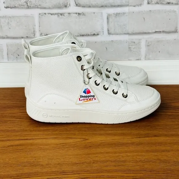 🤩Michael Kors Shea Mid High Top Women Shoes Sneakers Sz 7M White Gold 49S3HFE5L