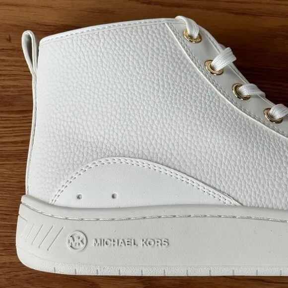 🤩Michael Kors Shea Mid High Top Women Shoes Sneakers Sz 7M White Gold 49S3HFE5L