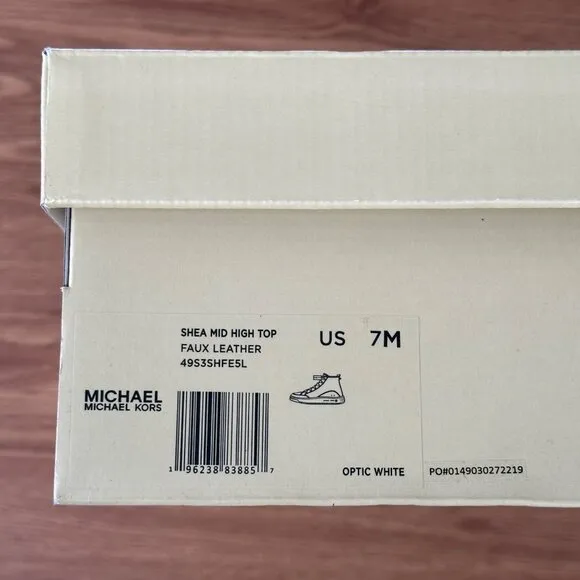 🤩Michael Kors Shea Mid High Top Women Shoes Sneakers Sz 7M White Gold 49S3HFE5L
