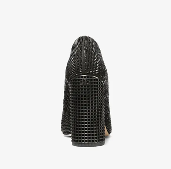 MICHAEL Michael Kors Maxine Black Crystal Embellished Block Heel Pump Shoes
