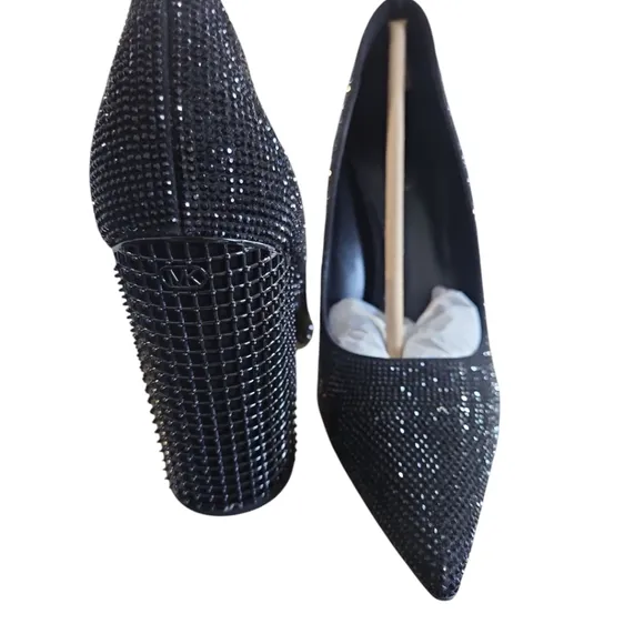 MICHAEL Michael Kors Maxine Black Crystal Embellished Block Heel Pump Shoes