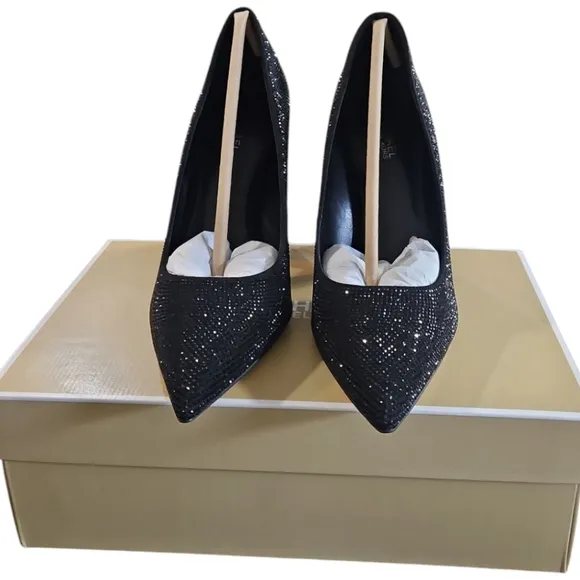 MICHAEL Michael Kors Maxine Black Crystal Embellished Block Heel Pump Shoes