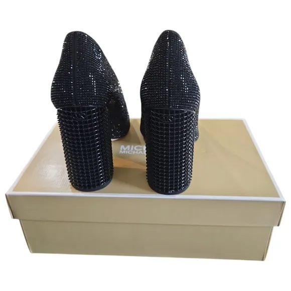 MICHAEL Michael Kors Maxine Black Crystal Embellished Block Heel Pump Shoes