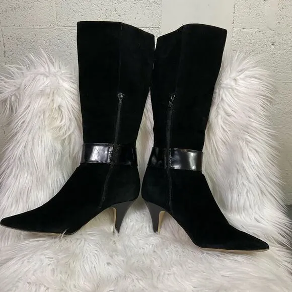 MICHEL KORS Alexandra knee high boots heels suede leather black 8M