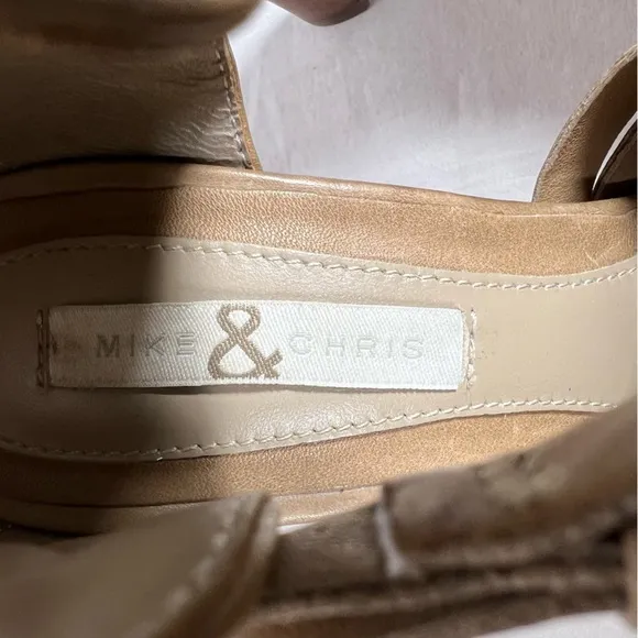Mike &amp; Chris Woven Leather Boho T Strap High Heel Open Toe Sandals Size 37 EUC
