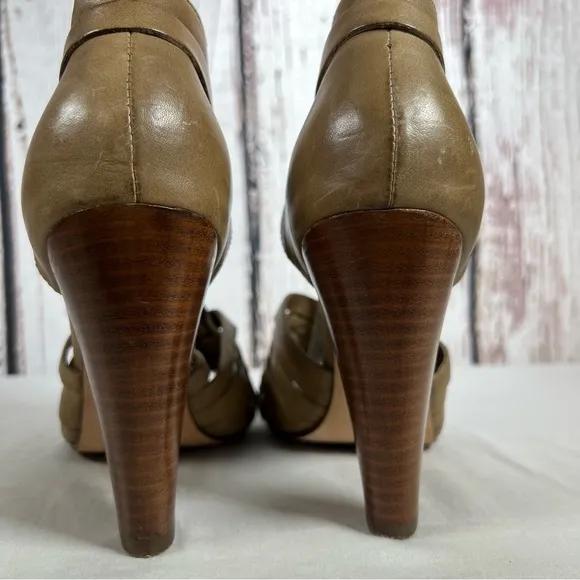Mike &amp; Chris Woven Leather Boho T Strap High Heel Open Toe Sandals Size 37 EUC