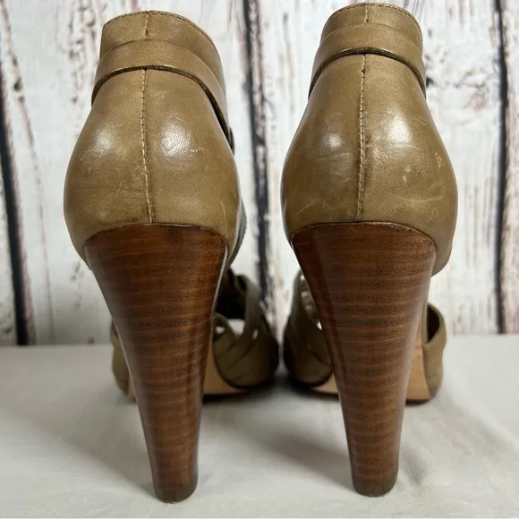 Mike &amp; Chris Woven Leather Boho T Strap High Heel Open Toe Sandals Size 37 EUC