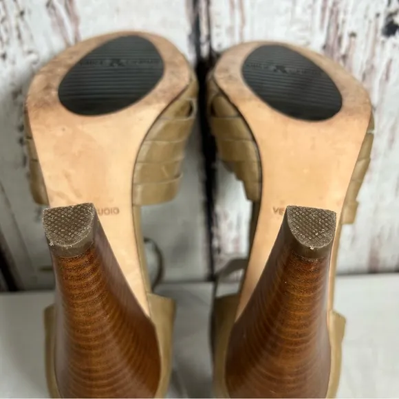 Mike &amp; Chris Woven Leather Boho T Strap High Heel Open Toe Sandals Size 37 EUC