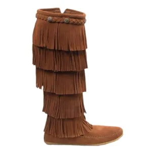 Minnetonka Boho Festival Brown Suede 5-Layer Fringe Moccasin Zip-up Boot Size 7