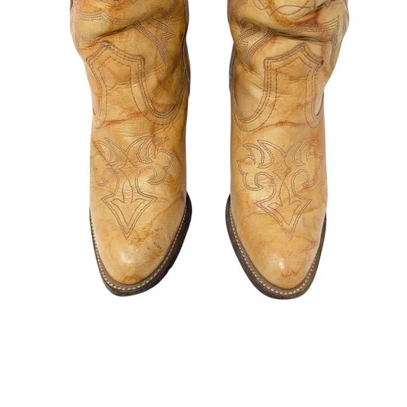Miss Capezio Vintage Marbled Tan Western Boots Women's 8M Cowboy Cowgirl Retro