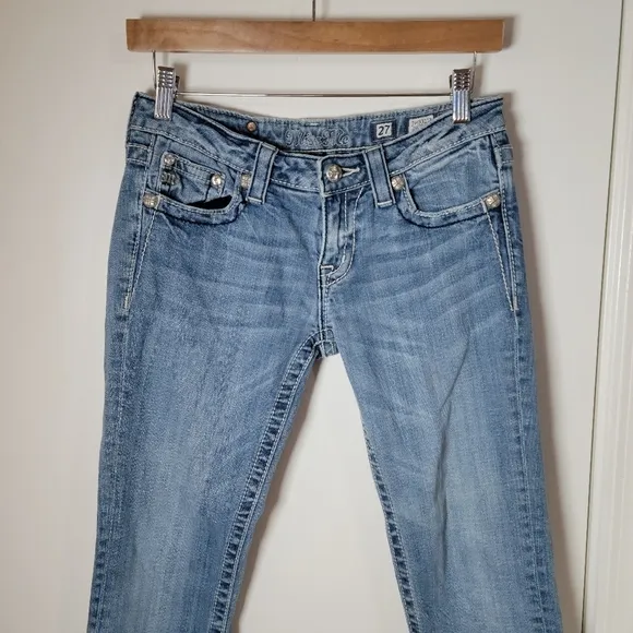 Miss Me Low Rise Rhinestone Angel Wing Straight Jeans | Miss Me Jeans | Size 27