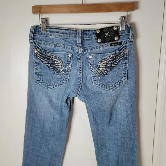Miss Me Low Rise Rhinestone Angel Wing Straight Jeans | Miss Me Jeans | Size 27