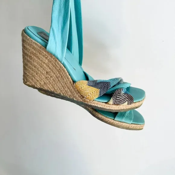 Missoni Sport Nkle Wrap Raffie Wedge Heels Sandals 40