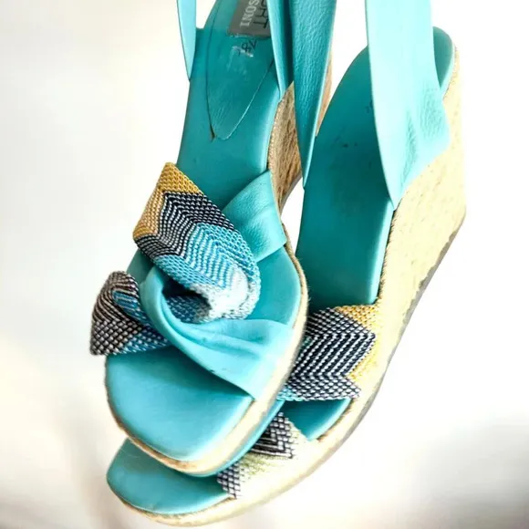 Missoni Sport Nkle Wrap Raffie Wedge Heels Sandals 40
