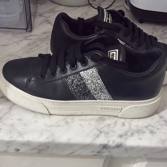 Miu Miu Black and Silver Sneakers Classic Style