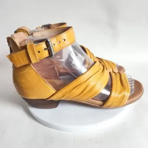 Miz Mooz Cassie Mustard Yellow Leather Open Toe Flat Strappy Sandals 36 / 5.5-6
