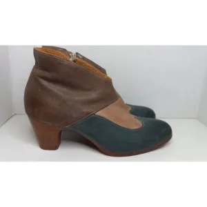 Moma 41 Italy Leather Brown Green Multicolor Boho Peasant Statement Heeled Boots