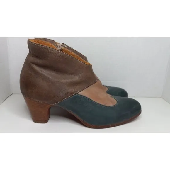 Moma 41 Italy Leather Brown Green Multicolor Boho Peasant Statement Heeled Boots