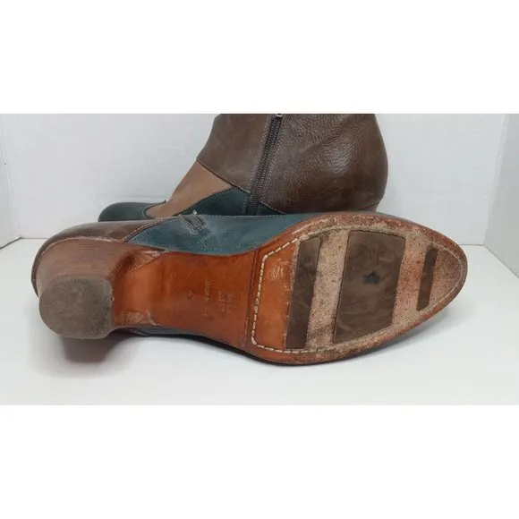 Moma 41 Italy Leather Brown Green Multicolor Boho Peasant Statement Heeled Boots