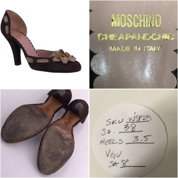 Moschino Brown D'Orsay Chunky Heel Pump Rosette 38
