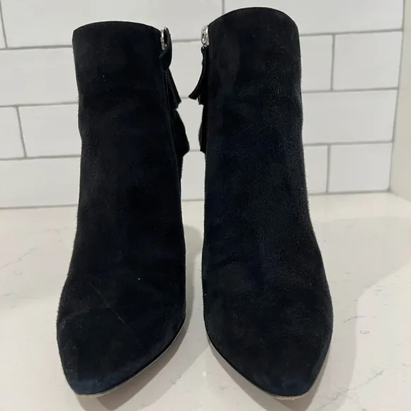 Moschino Suede Ruffle Boot Booties. Black. Size 9. Includes Box. EUC.