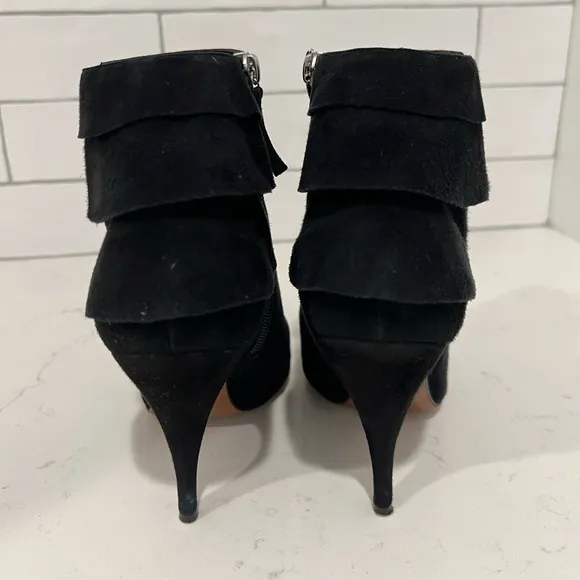 Moschino Suede Ruffle Boot Booties. Black. Size 9. Includes Box. EUC.